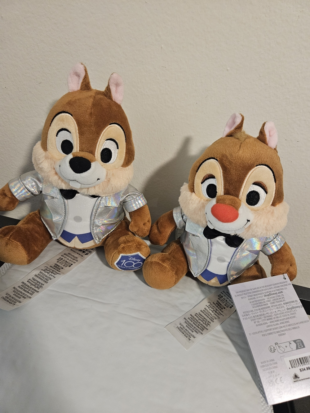 Disneyparkschip and Dale 100th Anniversary Plush Set - Brown with Silver Jackets